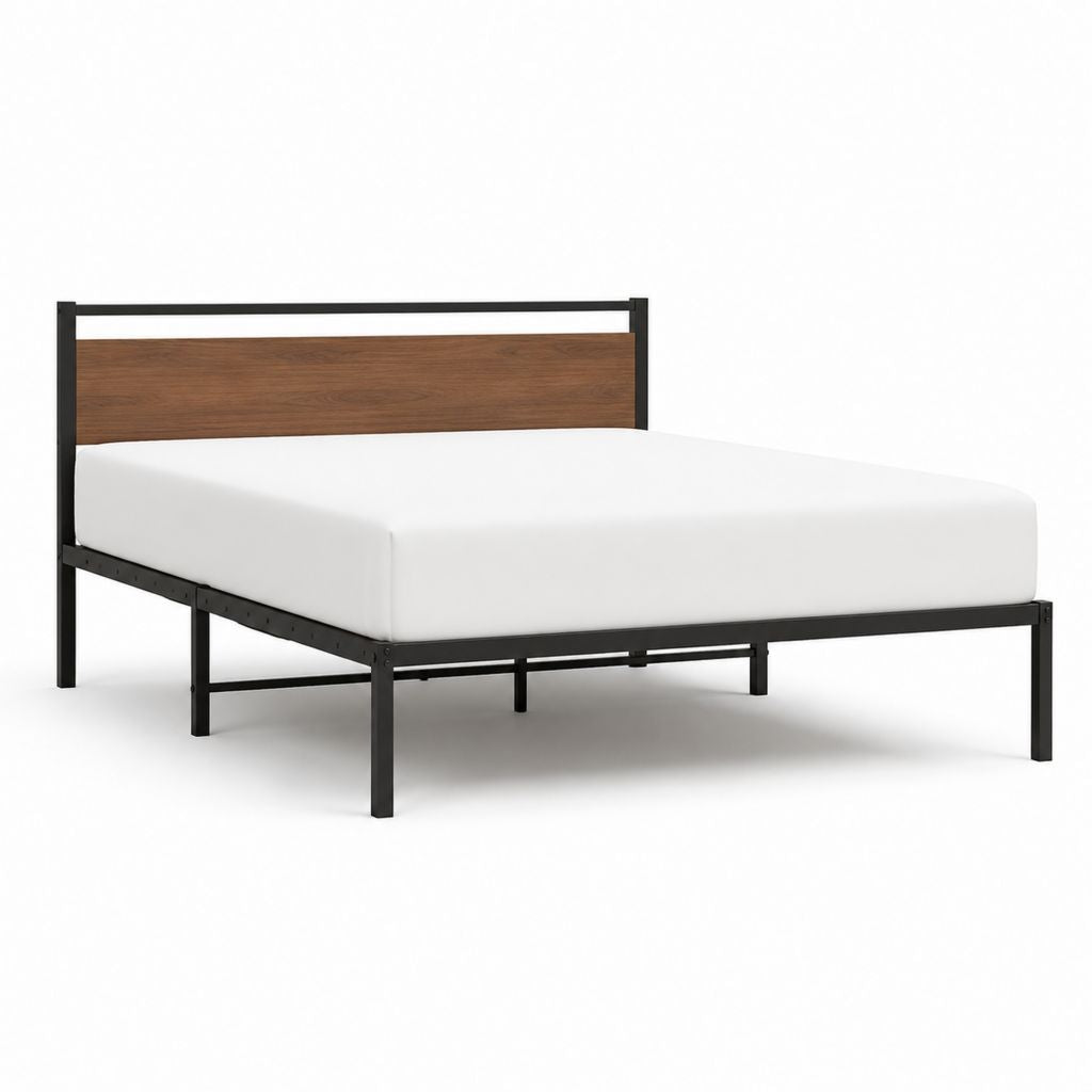 Doppelbettgestell Schwarz Braun aus Stahl und MDF rechteckig für 160 x 200 cm Matratze