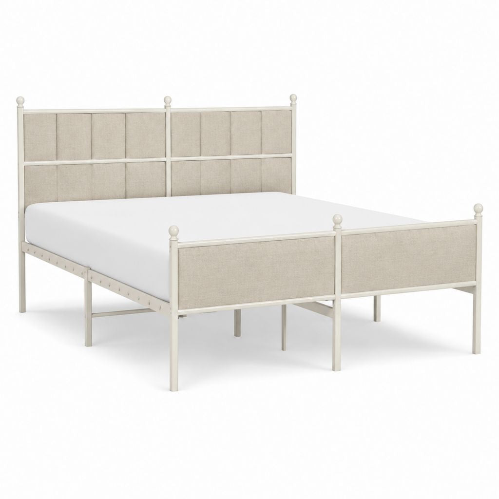 Metallbett Doppelbett Cremeweiß mit Polyesterbezug 160 x 200 cm