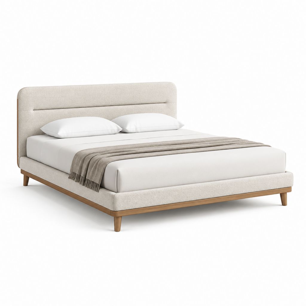 Polsterbett Doppelbett Beige mit Polyesterbezug und Massivholzrahmen 160 x 200 cm