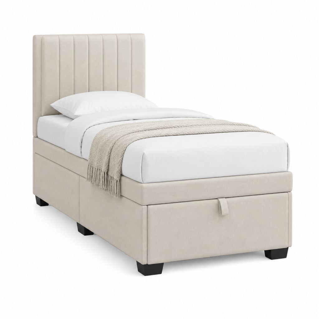 Polsterbett mit Bettkasten Beige Polyester Rechteckig 90 x 200 cm