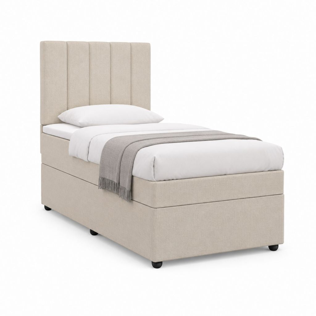 Polsterbett Einzelbett Beige Polyester mit gepolstertem Kopfteil 90 x 200 cm