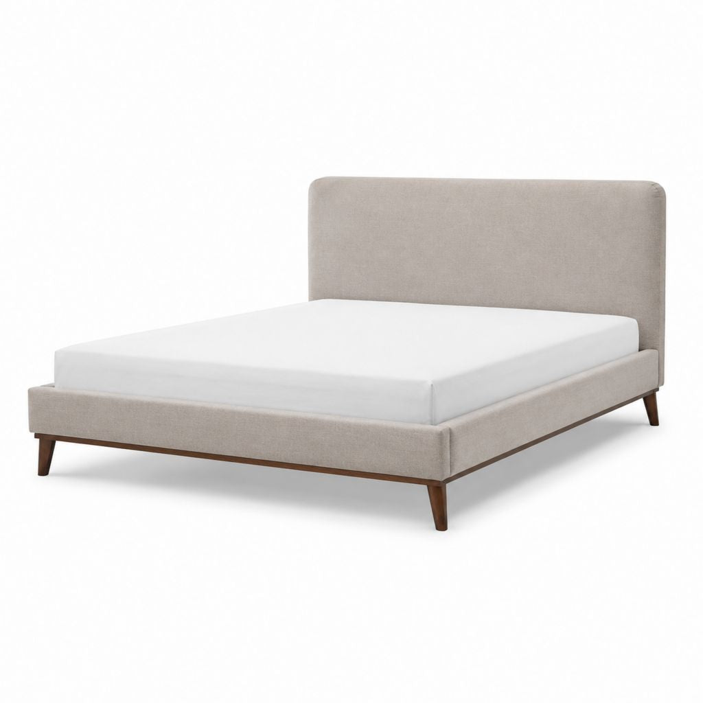 Polsterbett Doppelbett Taupe mit Polyesterbezug und Massivholzfüßen 160 x 200 cm