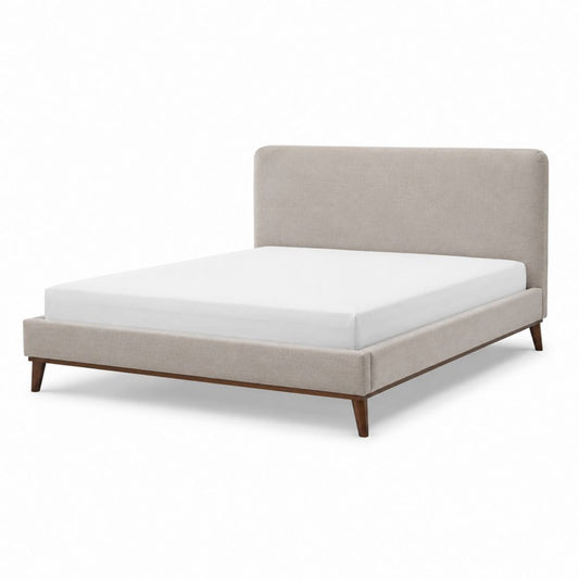Polsterbett Doppelbett Taupe mit Polyesterbezug und Massivholzfüßen 160 x 200 cm