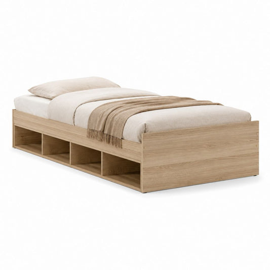 Einzelbett mit Stauraum Eiche hell Spanplatte rechteckig 90 x 200 cm