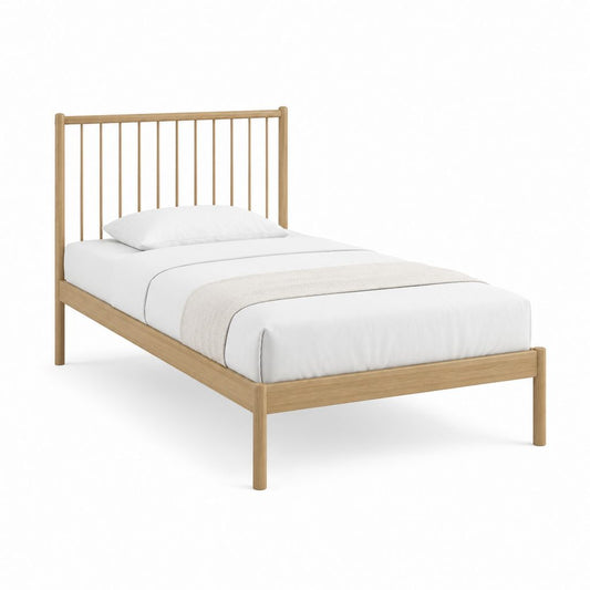 Einzelbett Bettgestell Natur aus massivem Kautschukholz mit Sprossenkopfteil 90 x 200 cm