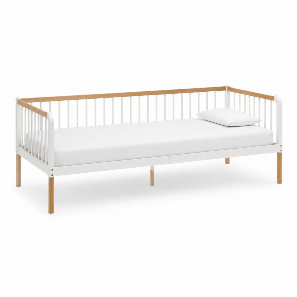 Kinderbett mit Rausfallschutz Weiß Natur Massivholz Rechteckig 140 x 70 cm