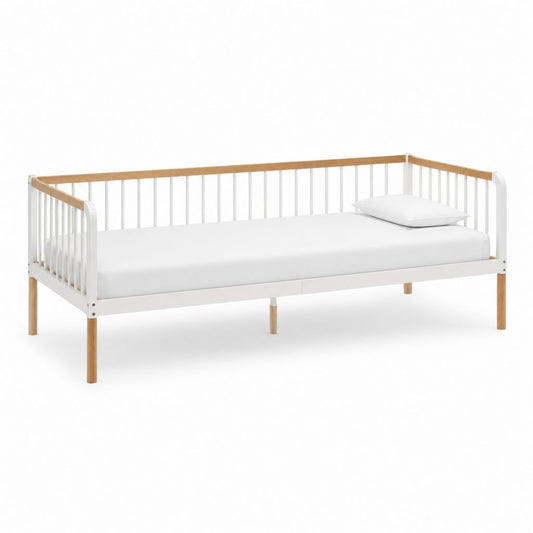 Kinderbett mit Rausfallschutz Weiß Natur Massivholz Rechteckig 140 x 70 cm