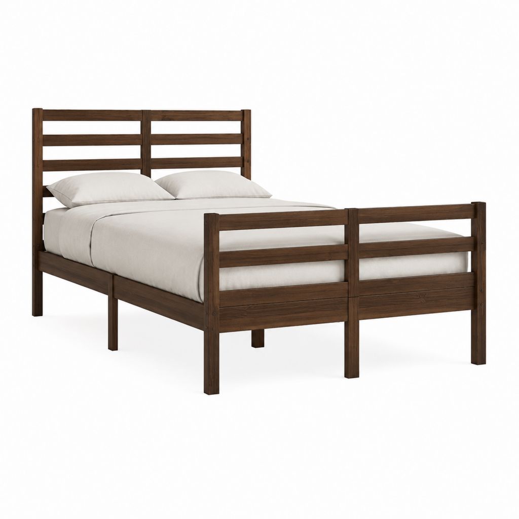 Doppelbett Bettgestell dunkelbraun aus Massivholz rechteckig mit Kopfteil Liegefläche 160 x 200 cm Außenmaß 170 x 212 x 105 cm