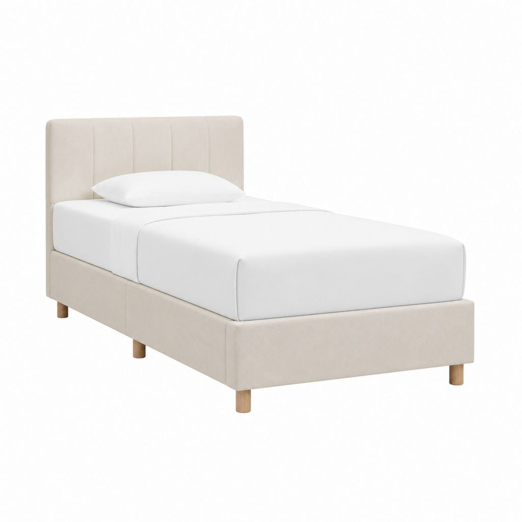 Polsterbett Einzelbett Beige Polyester Samt Rechteckig 90 x 200 cm