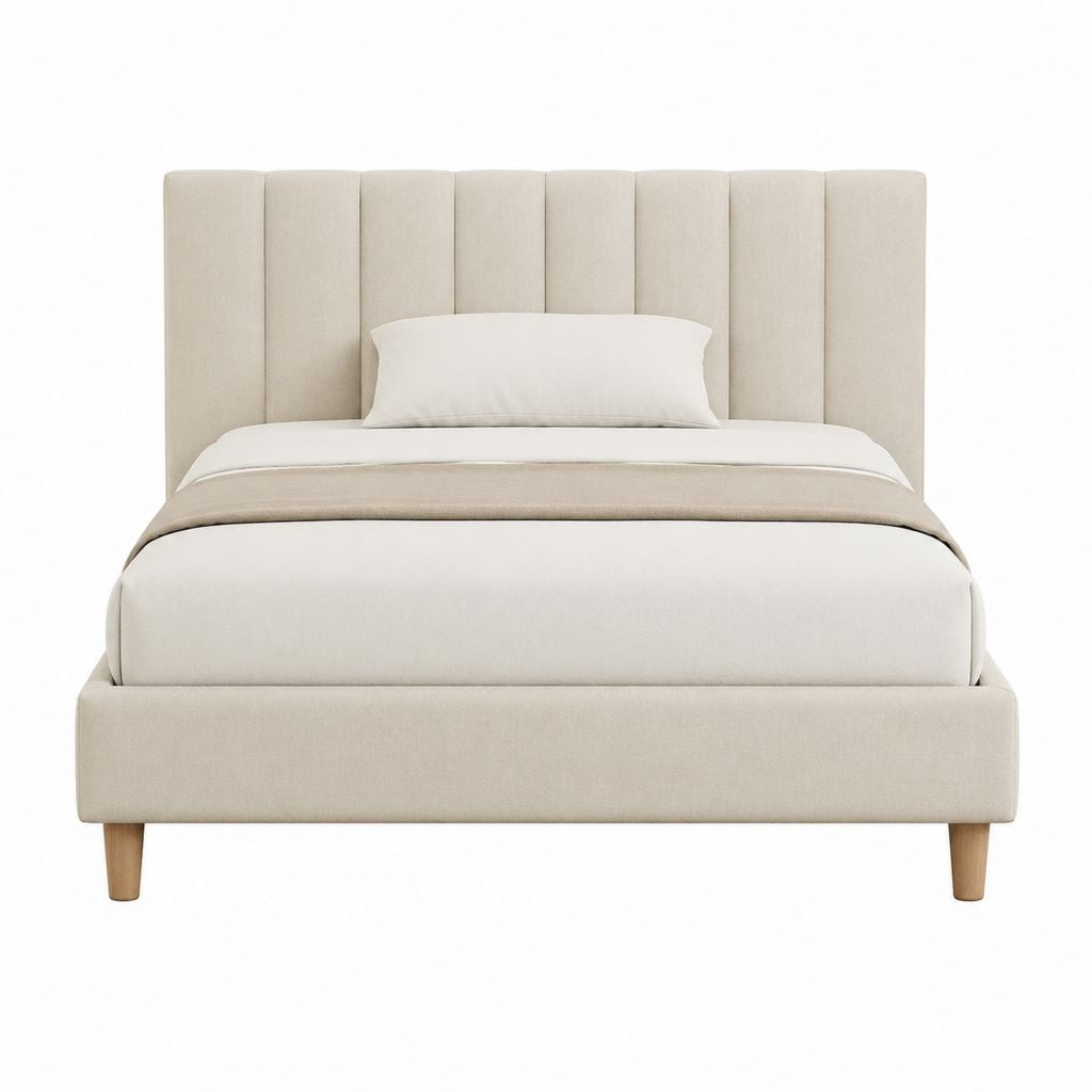 Polsterbettgestell Beige aus Polyester rechteckig 160 x 200 cm