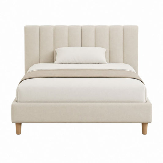 Polsterbettgestell Beige aus Polyester rechteckig 160 x 200 cm