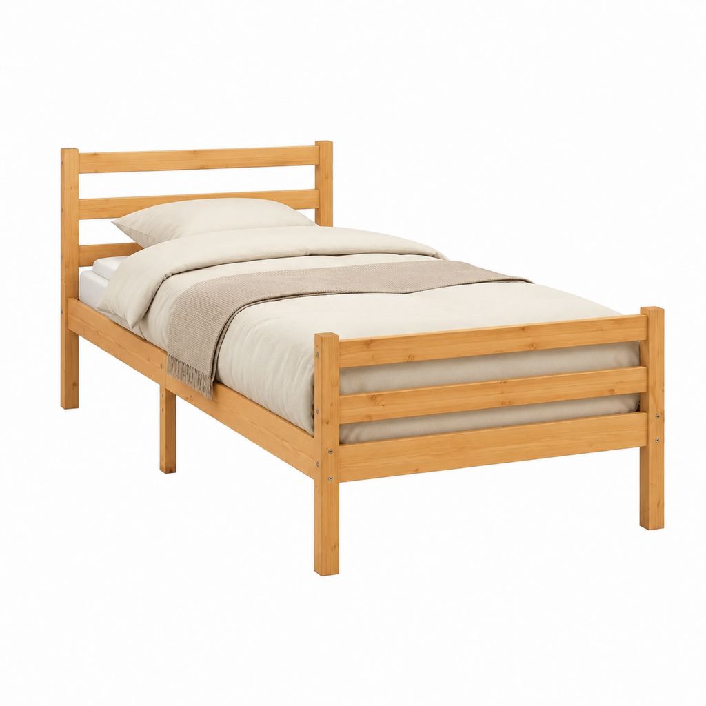 Einzelbett Bettgestell Natur massives Kiefernholz rechteckig 90 x 200 cm
