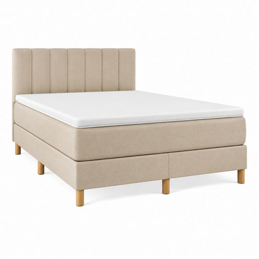 Boxspringbett mit Matratze und Topper rechteckig Beige Polyester 180 x 200 cm