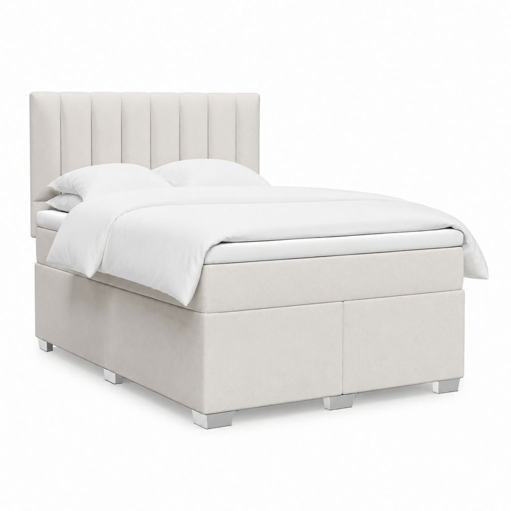 Polsterbett Hellbeige mit Polyesterbezug und hohem Kopfteil 160 x 200 cm