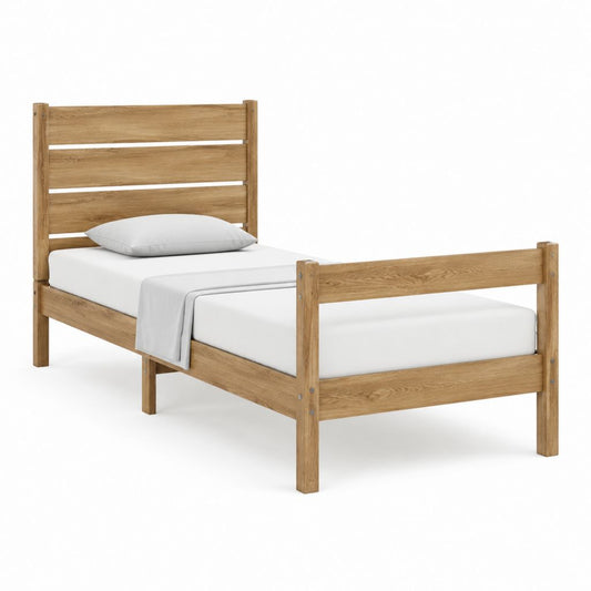 Einzelbett Bettgestell Natur Eiche massiv 90 x 200 cm mit Kopfteil