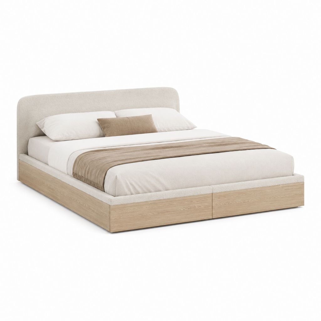 Polsterbett Bettgestell Beige Eichenoptik Rechteckig 160 x 200 cm