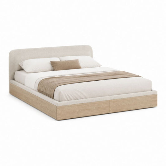 Polsterbett Bettgestell Beige Eichenoptik Rechteckig 160 x 200 cm