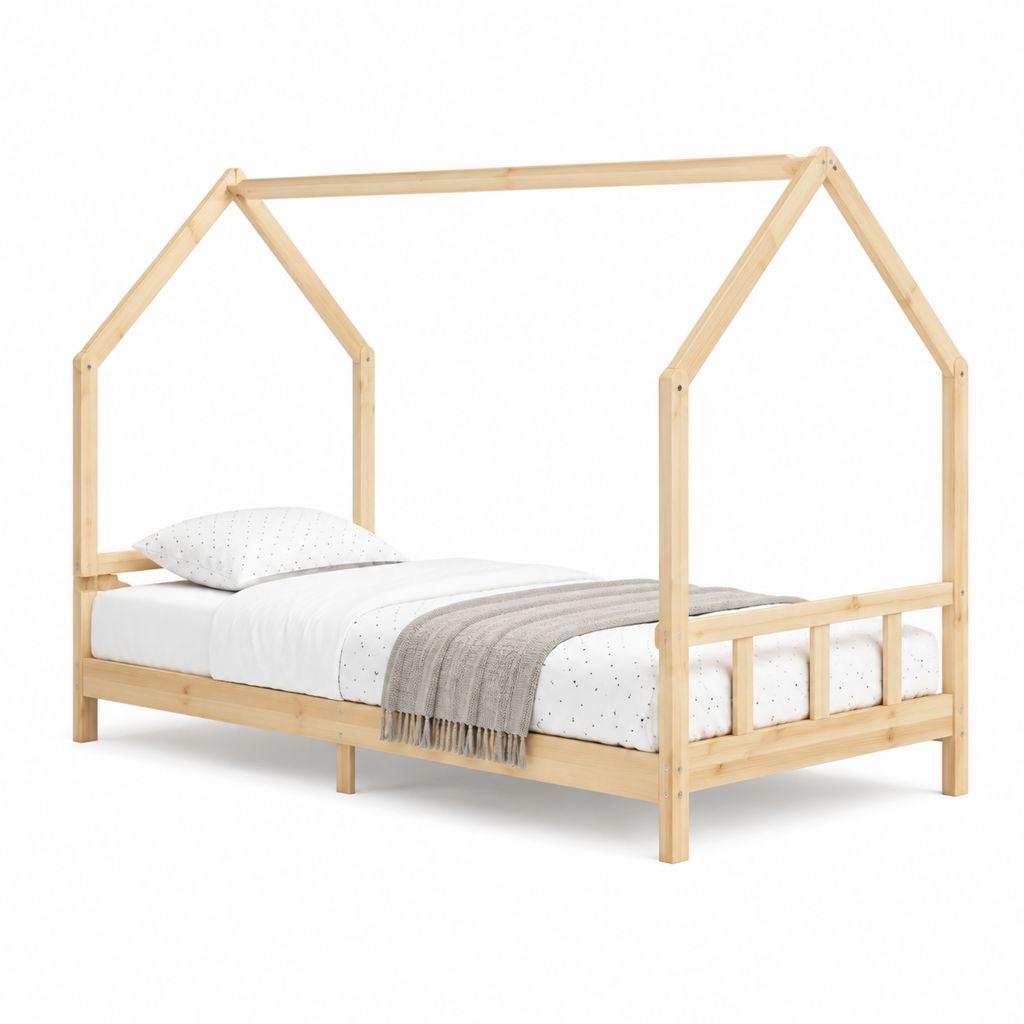 Hausbett Bettgestell Natur aus Kiefer Massivholz für Matratze 90 x 200 cm 208 x 98 x 170 cm