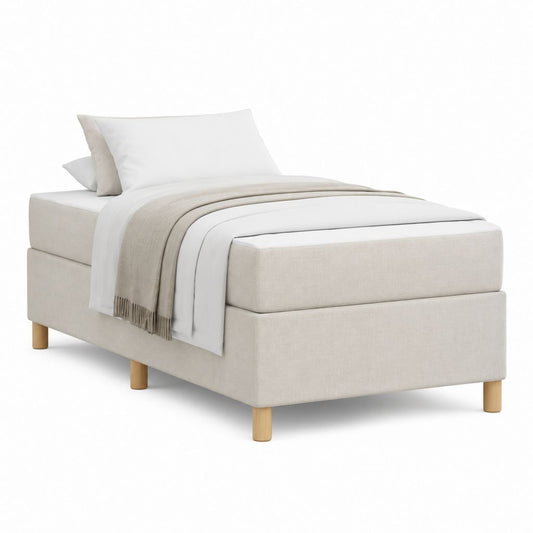 Einzelbett Polsterbett Cremeweiß Polyester Rechteckig 90 x 200 cm