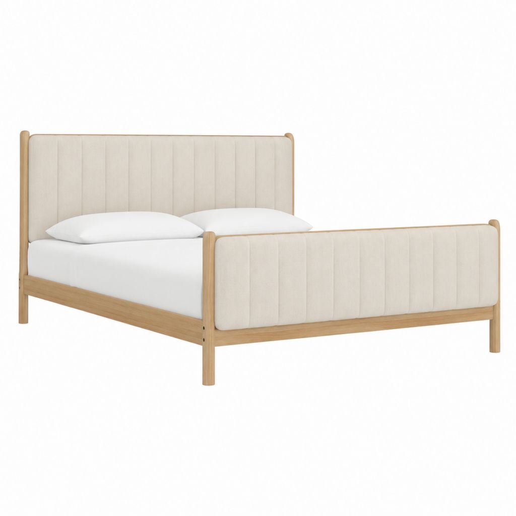 Polsterbett Doppelbett Beige Massivholz Polyesterbezug Rechteckig 160 x 200 cm