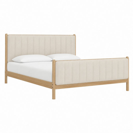 Polsterbett Doppelbett Beige Massivholz Polyesterbezug Rechteckig 160 x 200 cm
