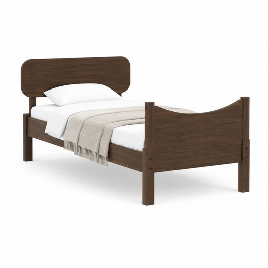 Einzelbett Bettgestell Nussbraun aus Kautschukholz rechteckig 90 x 200 cm
