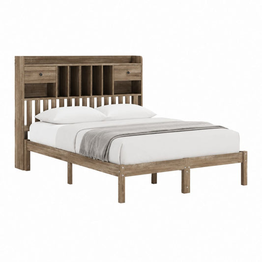 Doppelbettgestell Braun Holzwerkstoff mit Stauraumkopfteil für Matratze 160 x 200 cm 166 x 216 x 150 cm