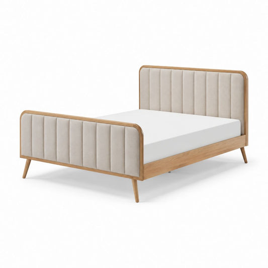 Polsterbett Bettgestell Beige Eichenholz Rechteckig 160 x 200 cm
