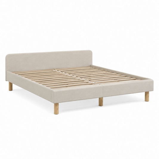 Polsterbettgestell Beige mit Polyesterbezug und Holzfüßen 160 x 200 cm