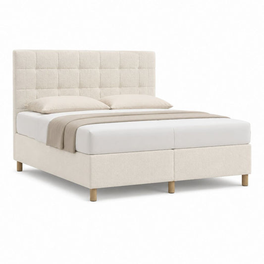 Polsterbett Doppelbett in Beige mit Polyesterbezug und Holzfüßen 160 x 200 cm