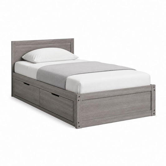 Stauraumbett Einzelbett Grau aus melaminbeschichteter Spanplatte rechteckig 90 x 200 cm