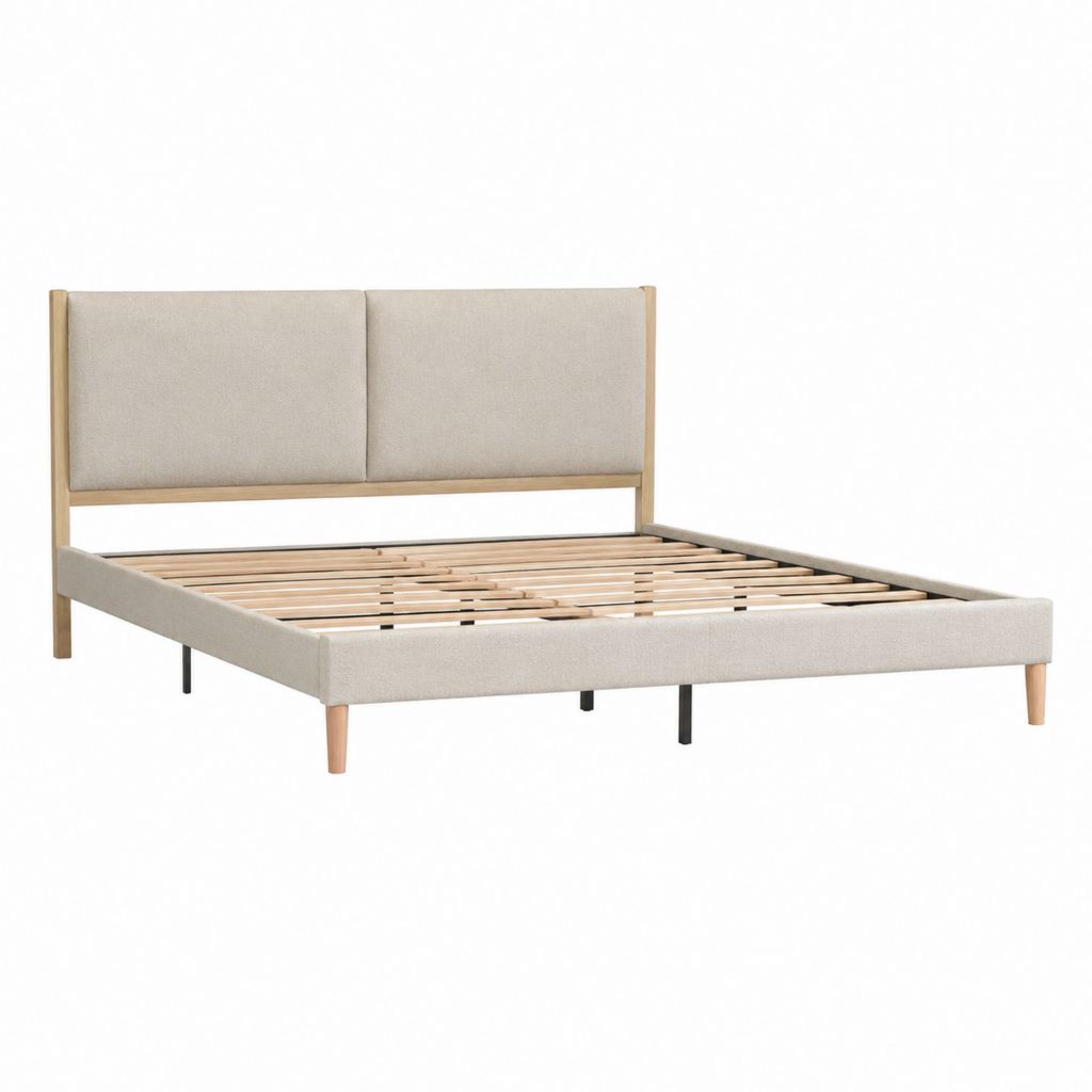 Polsterbett Doppelbett Beige Massivholz und Polyester mit Lattenrost 160 x 200 cm